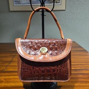 Brahmin Brown Crocodile-Embossed Handbag